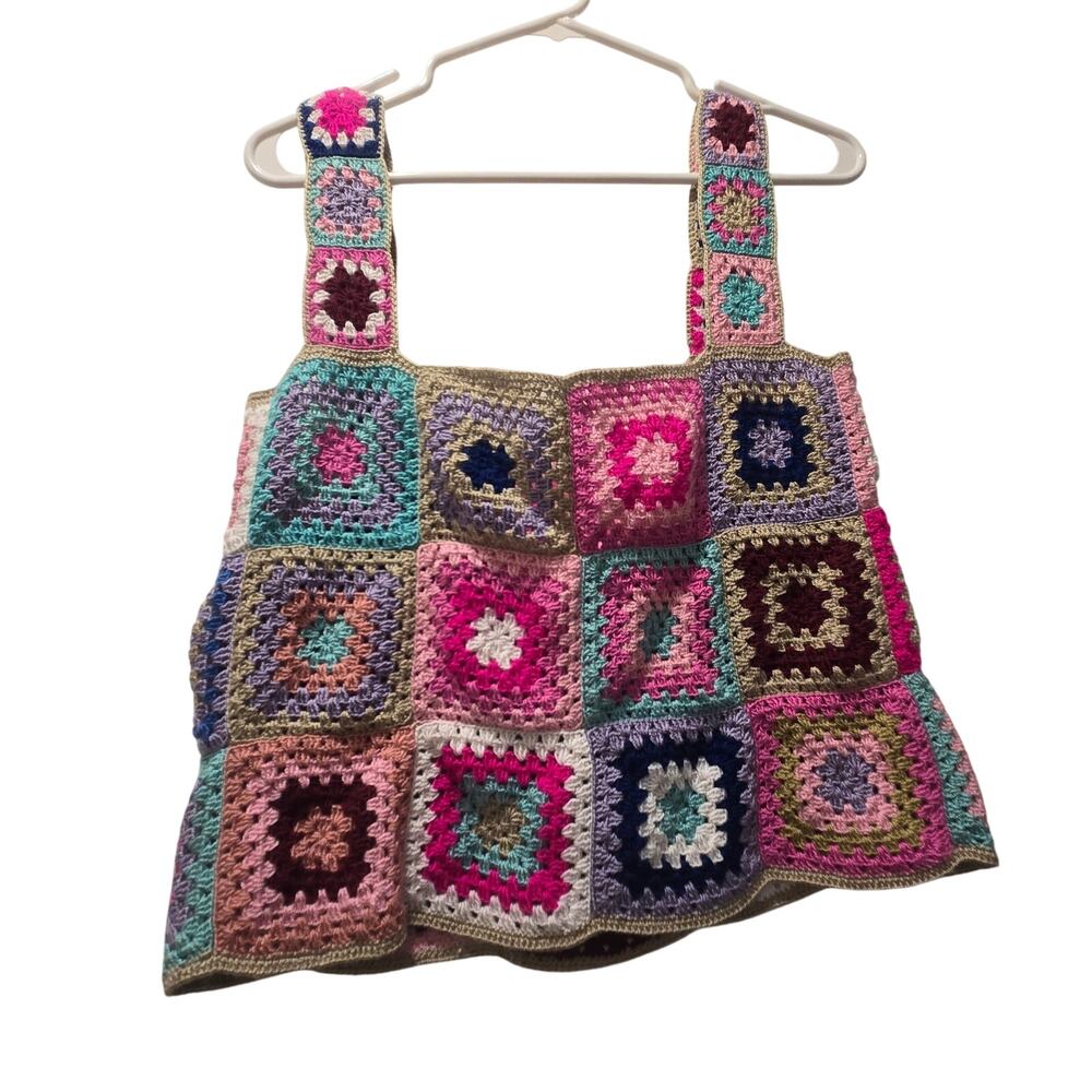 Handmade Crochet Granny Square Crop Top | Retro Boho Festival Tank